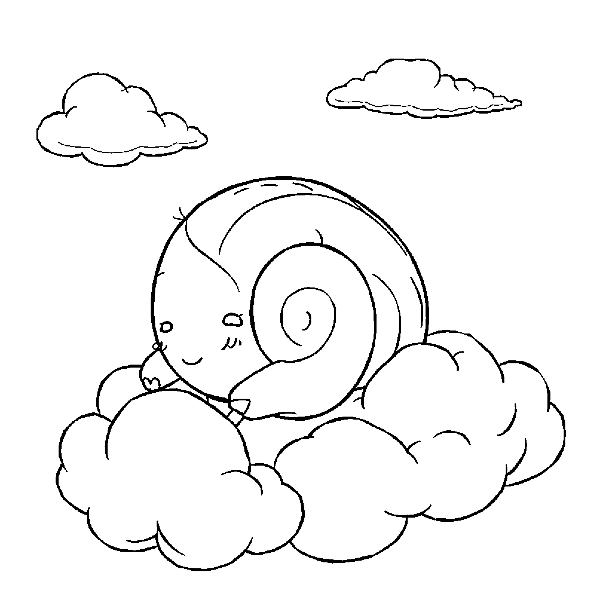 Cinnamonroll sleeping on fluffy clouds Coloring Page (free black-and-white line drawing printable PDF for all, from beginners to advanced learners, including children, teens, adults, and seniors)