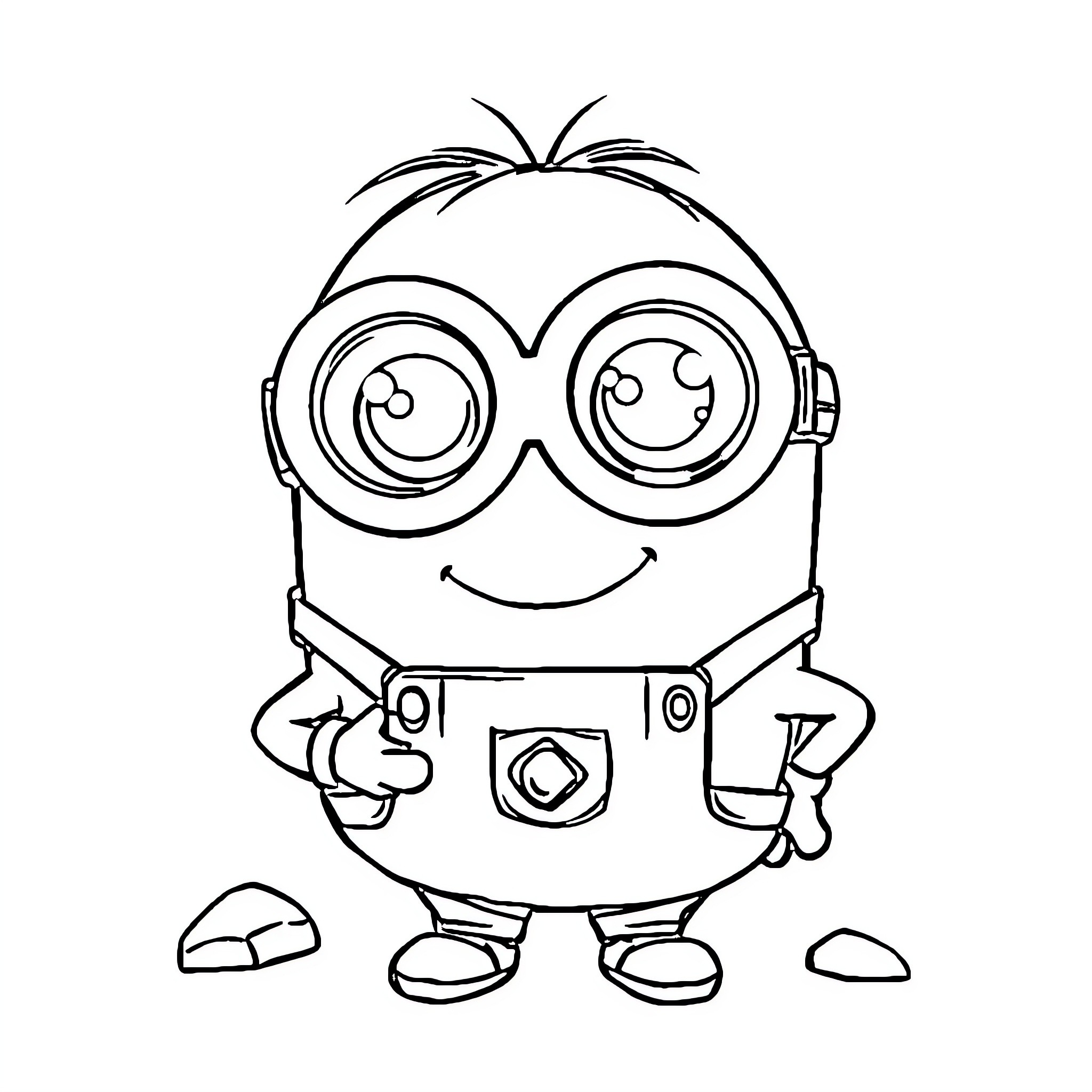Minion smiling and standing cheerfully Coloring Page (free black-and-white line drawing printable PDF for all, from beginners to advanced learners, including children, teens, adults, and seniors)