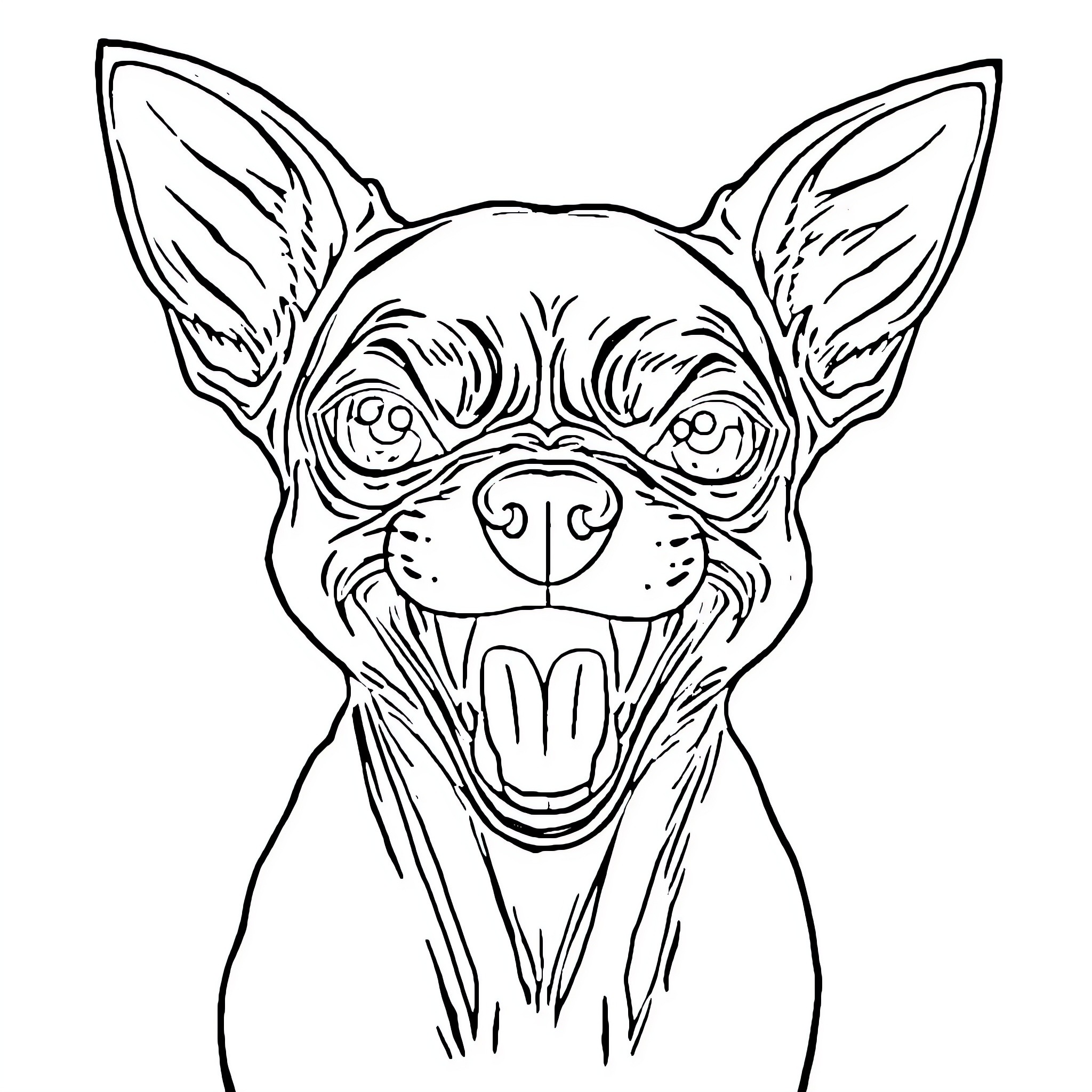 Chihuahua dog with expressive features Coloring Page (free black-and-white line drawing printable PDF for all, from beginners to advanced learners, including children, teens, adults, and seniors)