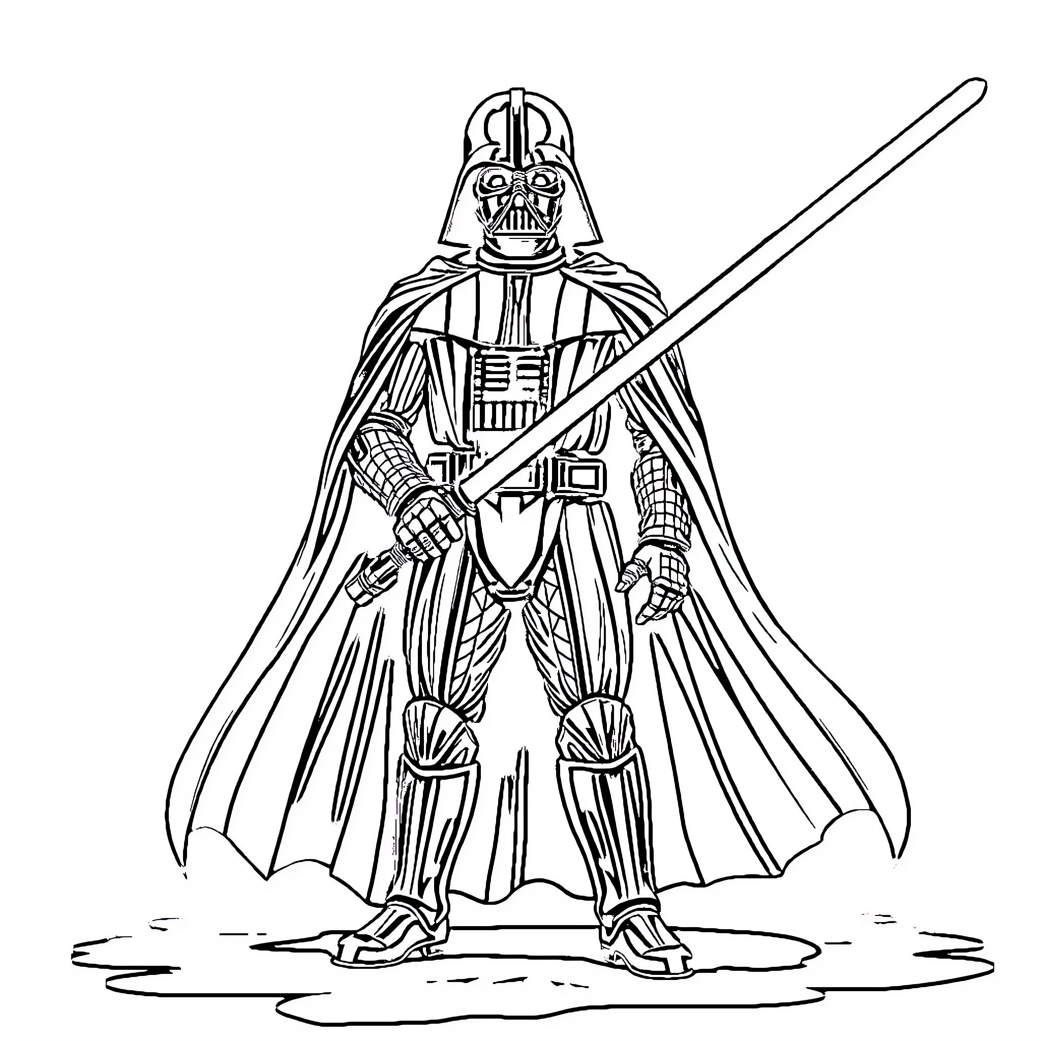 Darth Vader, the Iconic Galactic Overlord Coloring Page (free black-and-white line drawing printable PDF for all, from beginners to advanced learners, including children, teens, adults, and seniors)