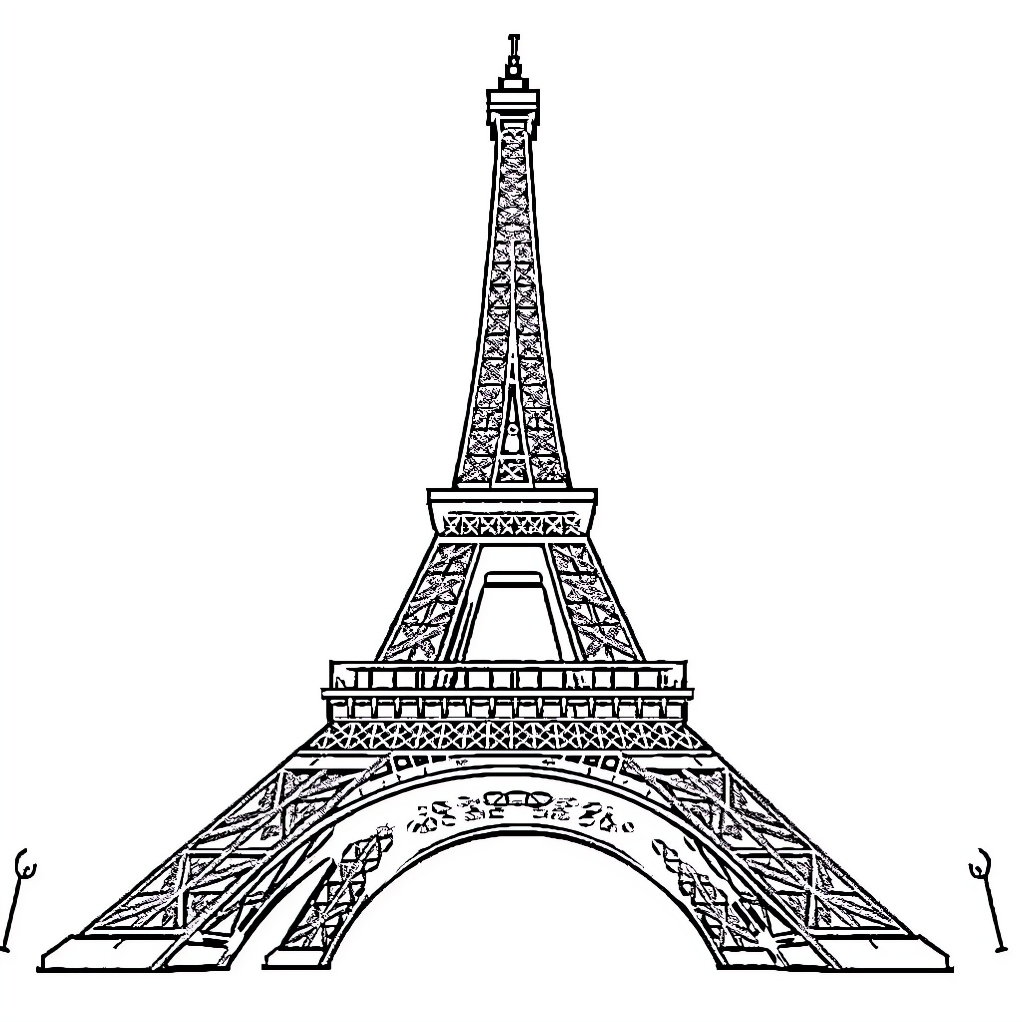 Eiffel Tower - Simple Architectural Sketch Coloring Page (free black-and-white line drawing printable PDF for all, from beginners to advanced learners, including children, teens, adults, and seniors)