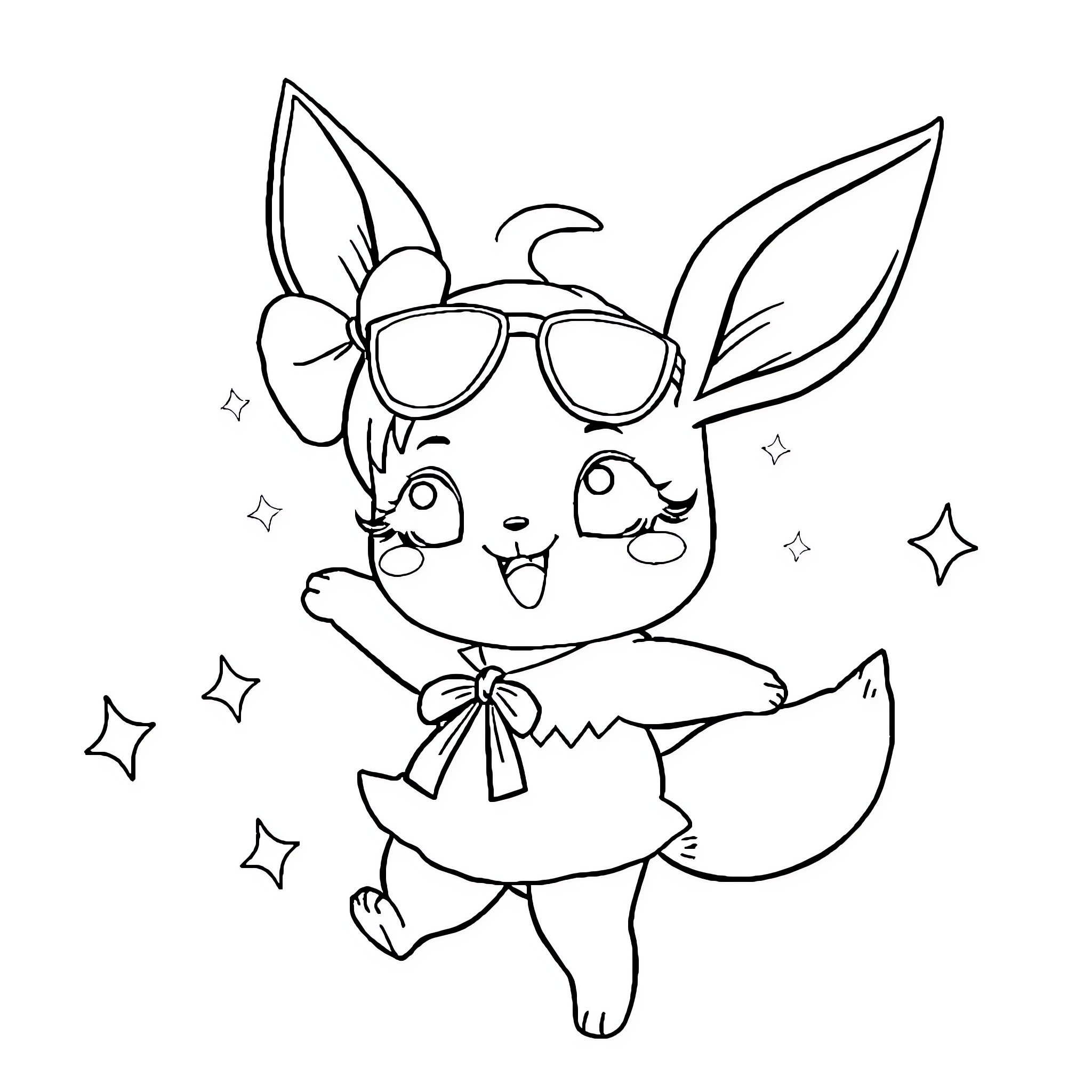 Girl Wearing Sunglasses and Playful Pose Coloring Page (free black-and-white line drawing printable PDF for all, from beginners to advanced learners, including children, teens, adults, and seniors)