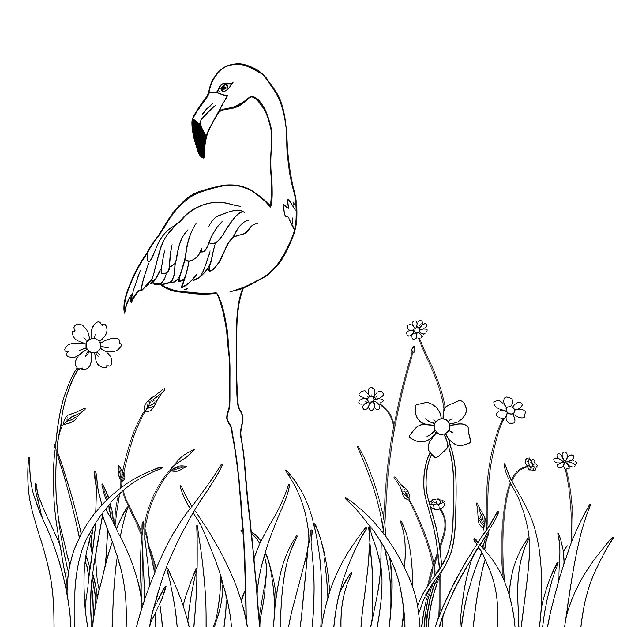 Ladybug in a flowery field Coloring Page (free black-and-white line drawing printable PDF for all, from beginners to advanced learners, including children, teens, adults, and seniors)