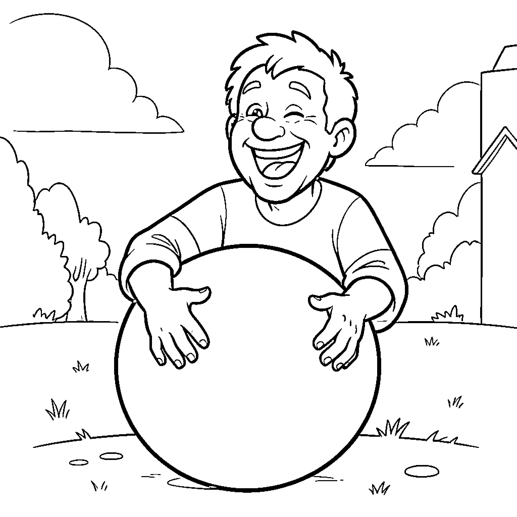 Barba Papa laughing while playing with a large ball Coloring Page (free black-and-white line drawing printable PDF for all, from beginners to advanced learners, including children, teens, adults, and seniors)