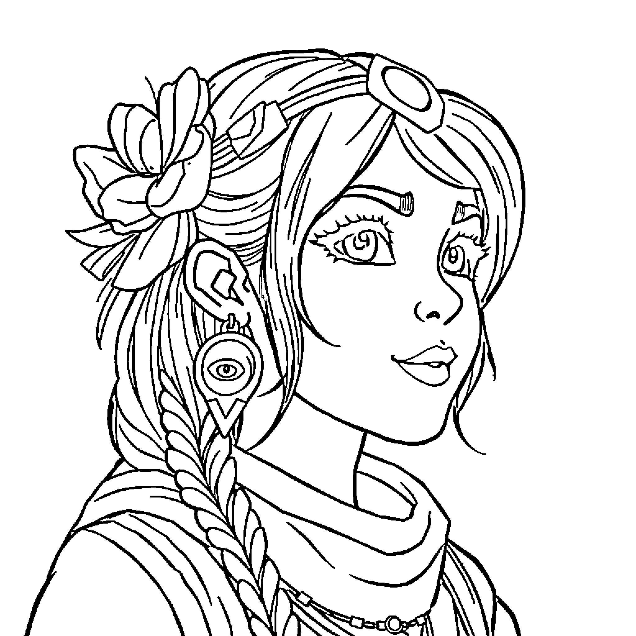 Mehira's Mystical Expressions Coloring Page (free black-and-white line drawing printable PDF for all, from beginners to advanced learners, including children, teens, adults, and seniors)