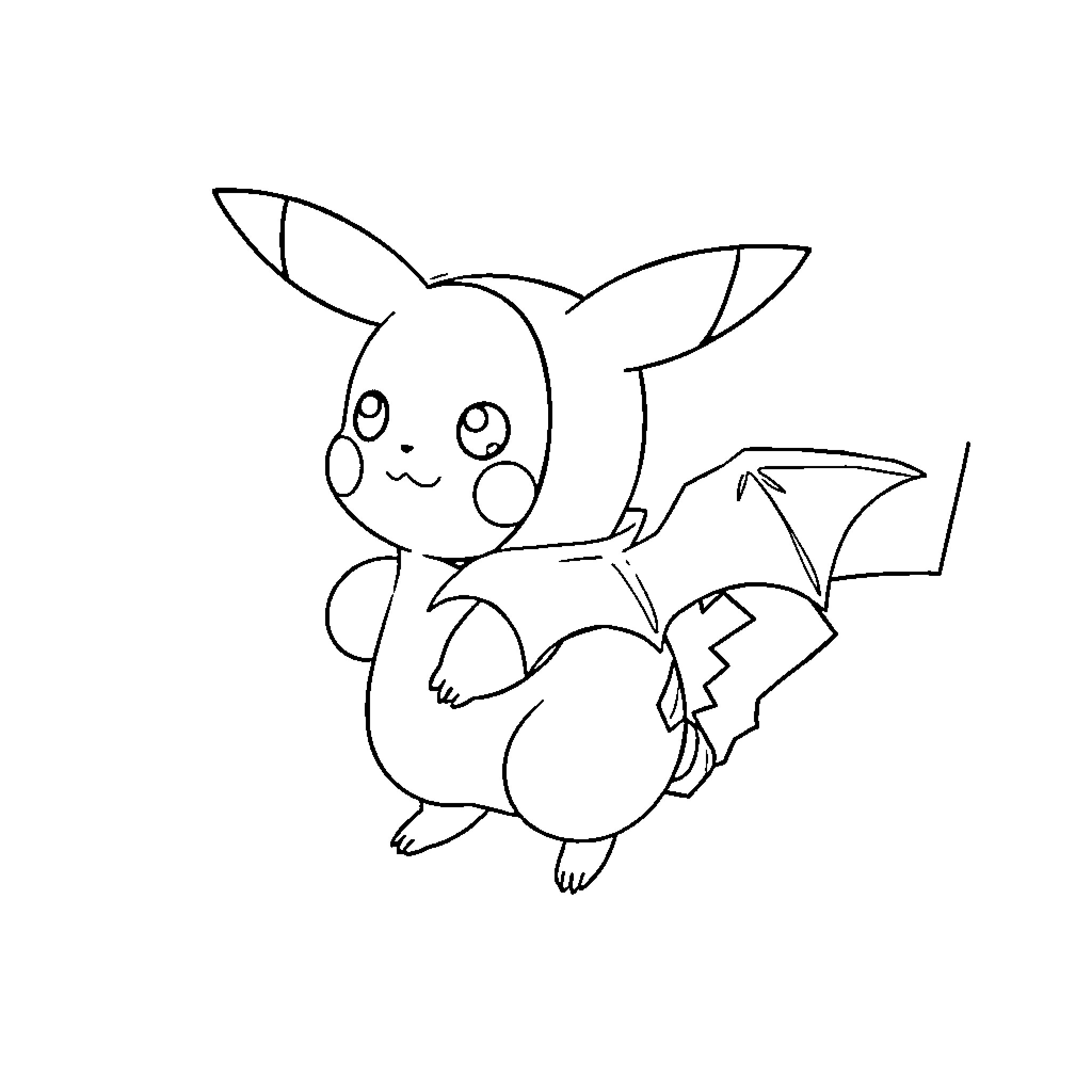 Pikachu striking a playful pose Coloring Page (free black-and-white line drawing printable PDF for all, from beginners to advanced learners, including children, teens, adults, and seniors)