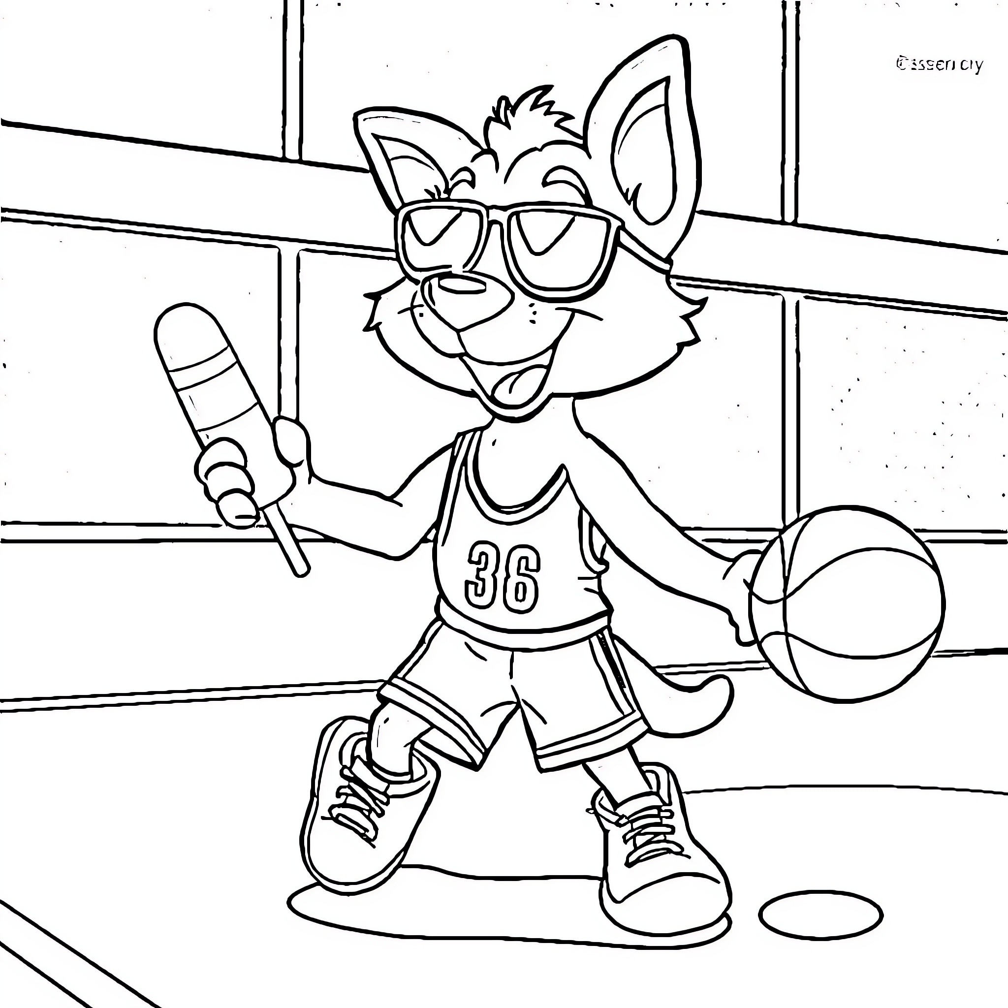 Bluey playing basketball with excitement Coloring Page (free black-and-white line drawing printable PDF for all, from beginners to advanced learners, including children, teens, adults, and seniors)