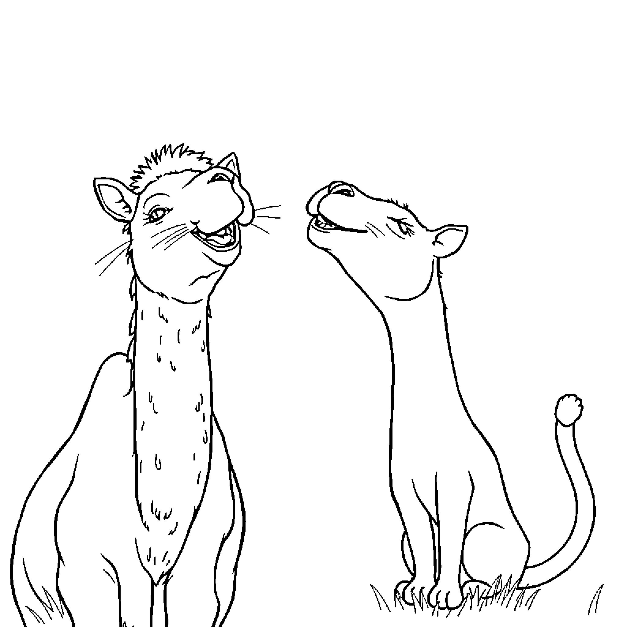 Cats engaged in friendly interaction Coloring Page (free black-and-white line drawing printable PDF for all, from beginners to advanced learners, including children, teens, adults, and seniors)