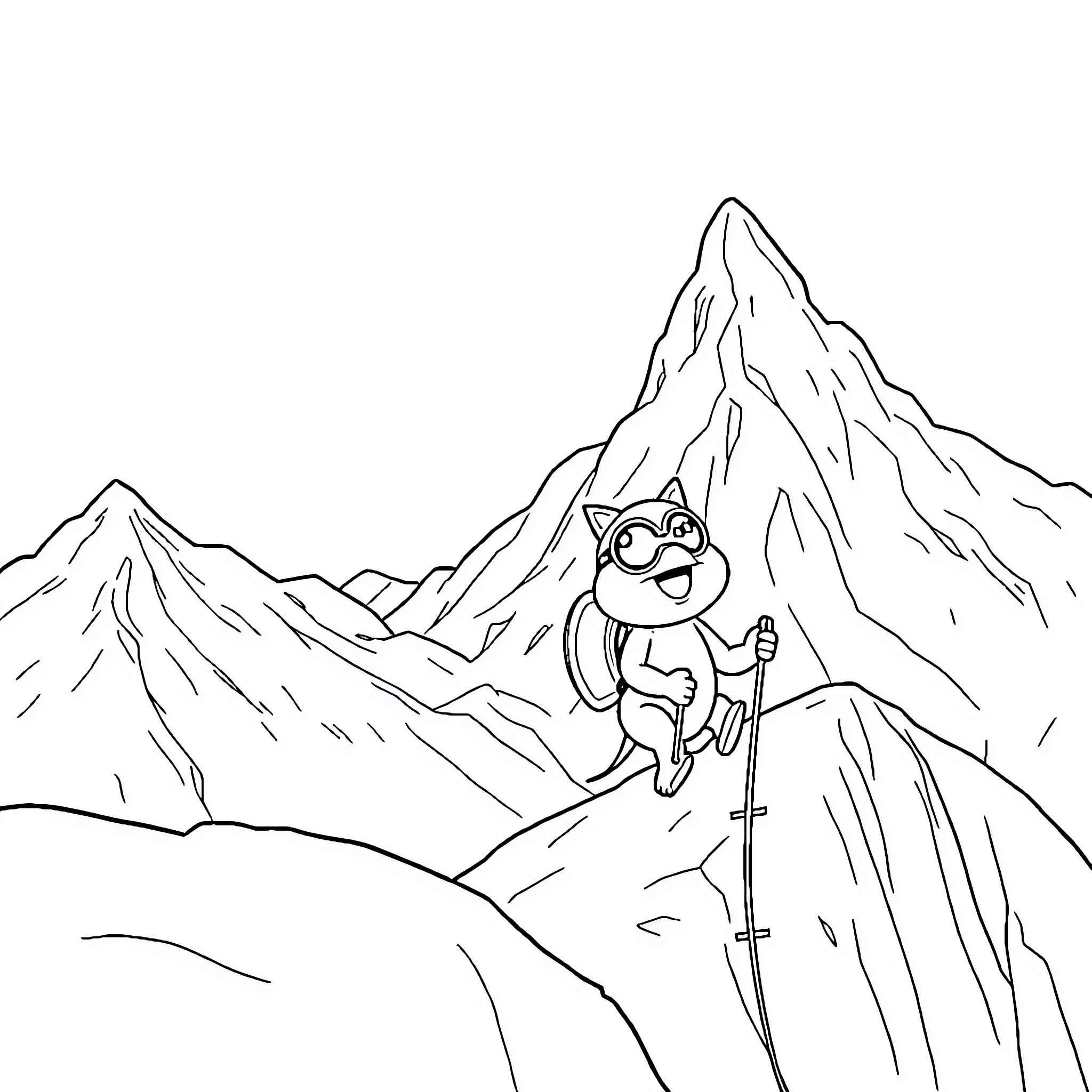 Patrol in the Snowy Mountain Landscape Coloring Page (free black-and-white line drawing printable PDF for all, from beginners to advanced learners, including children, teens, adults, and seniors)