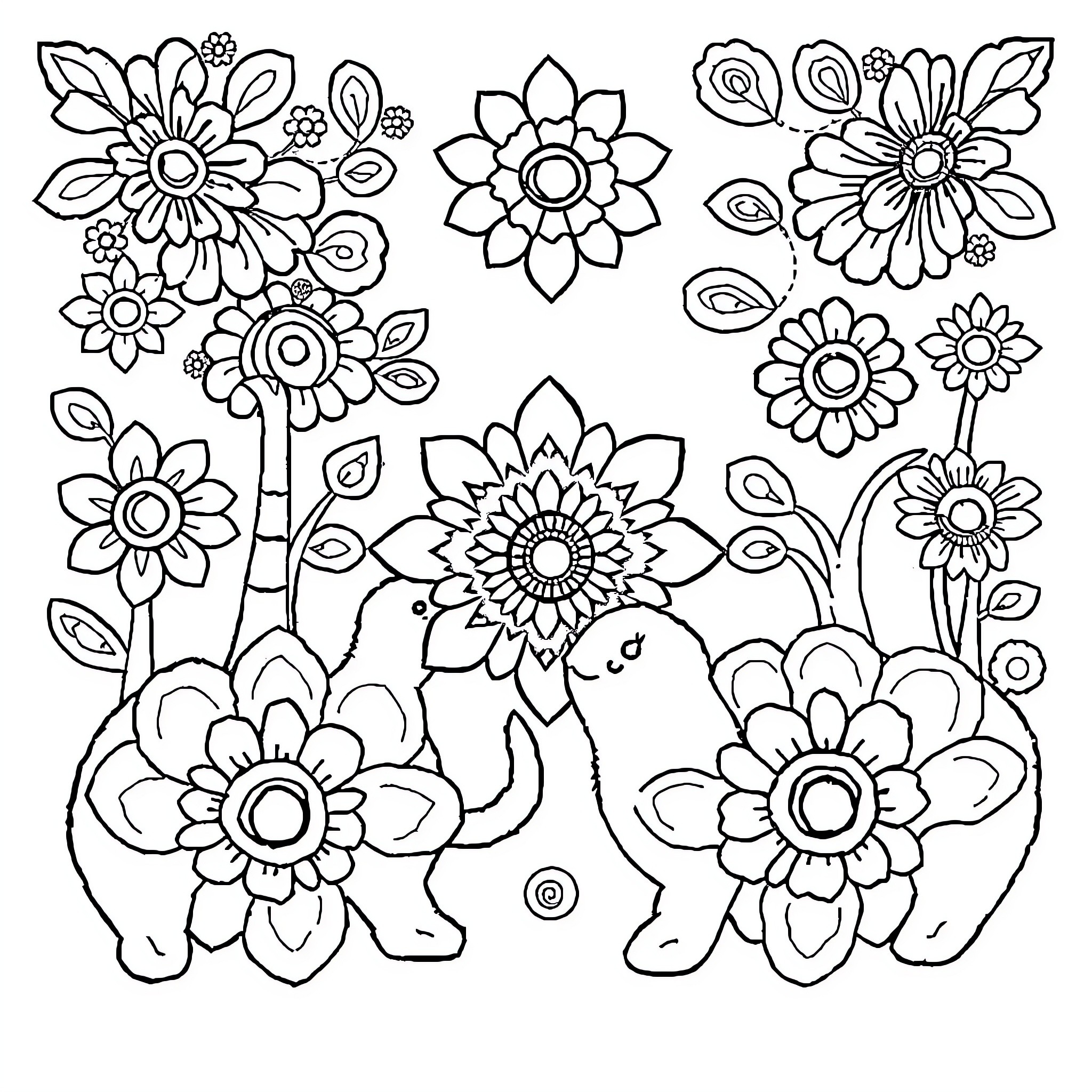 Gujarati Floral Patterns and Designs Coloring Page (free black-and-white line drawing printable PDF for all, from beginners to advanced learners, including children, teens, adults, and seniors)