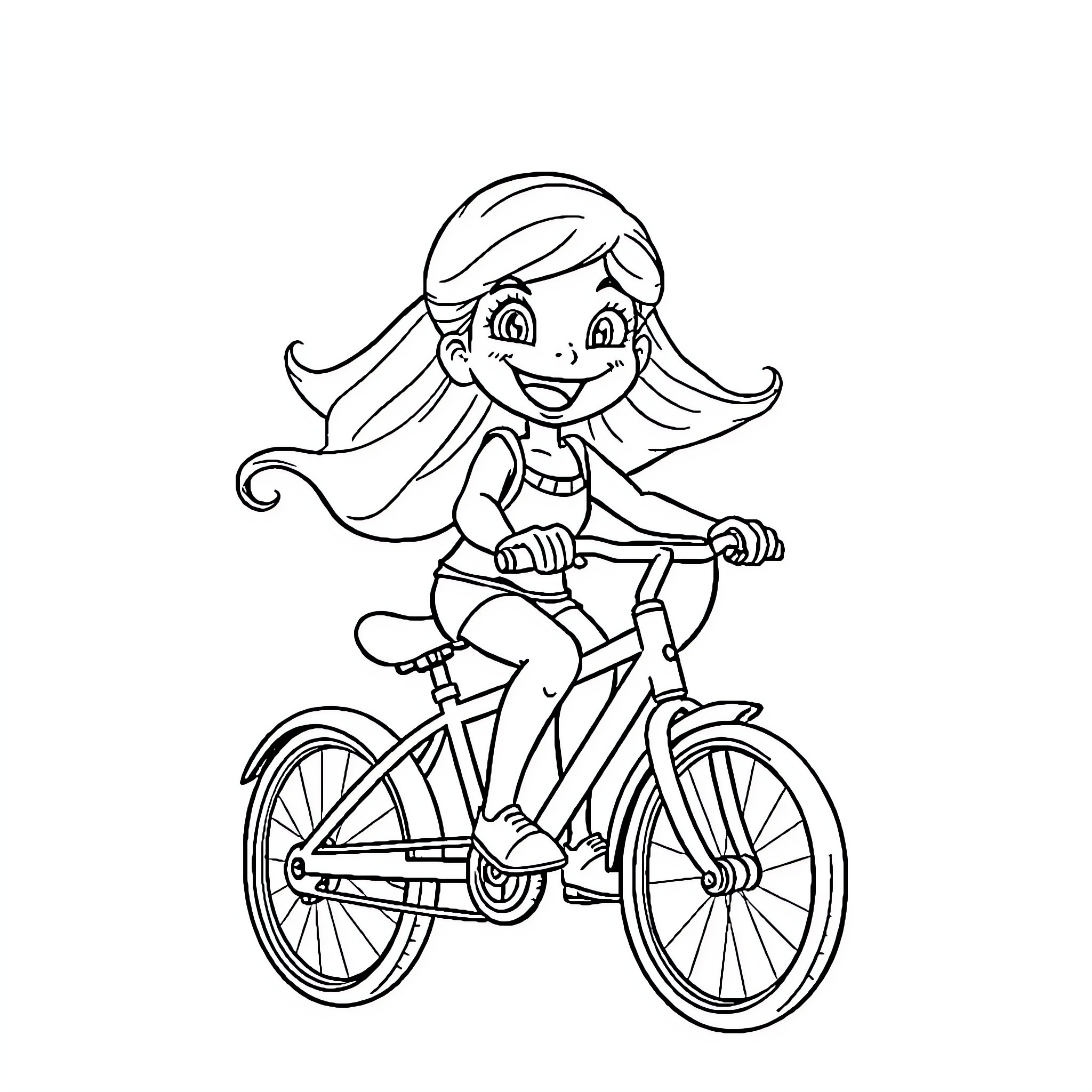 Bluey riding a bicycle happily Coloring Page (free black-and-white line drawing printable PDF for all, from beginners to advanced learners, including children, teens, adults, and seniors)