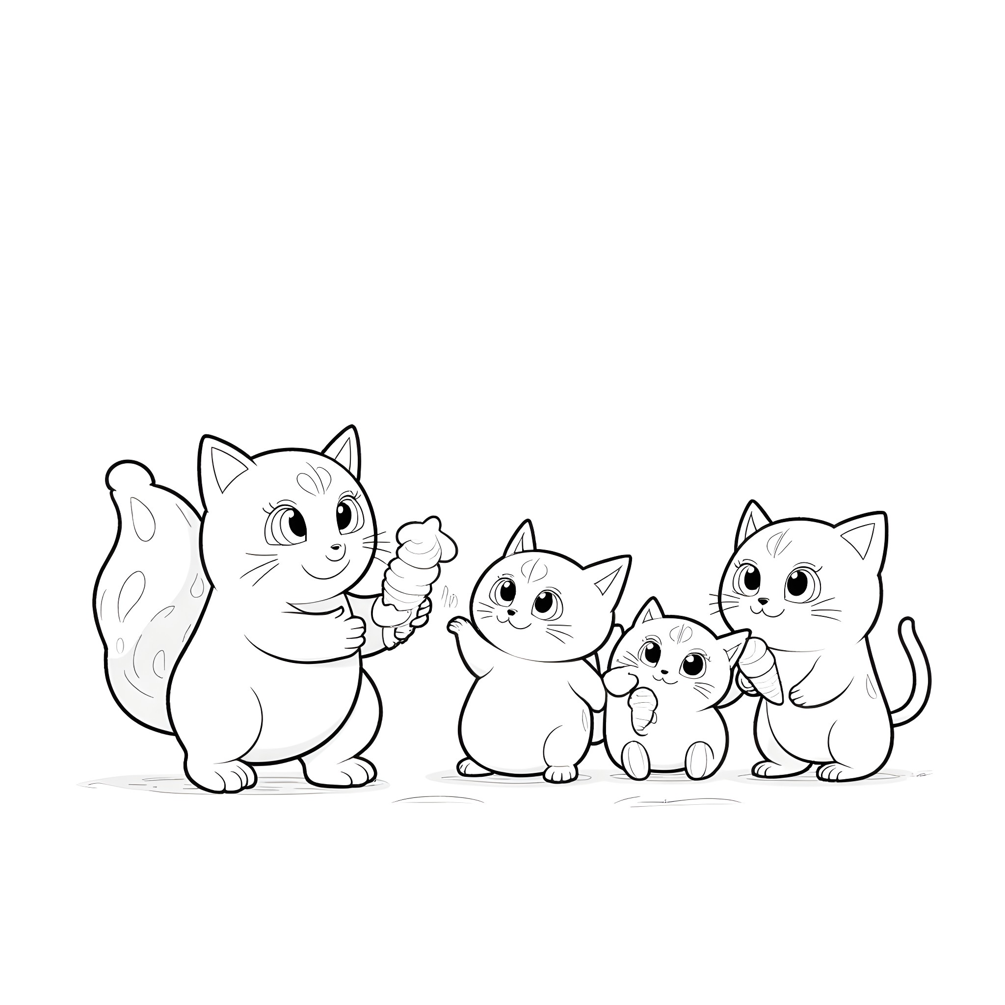 Bulbasaur playing with adorable kittens Coloring Page (free black-and-white line drawing printable PDF for all, from beginners to advanced learners, including children, teens, adults, and seniors)
