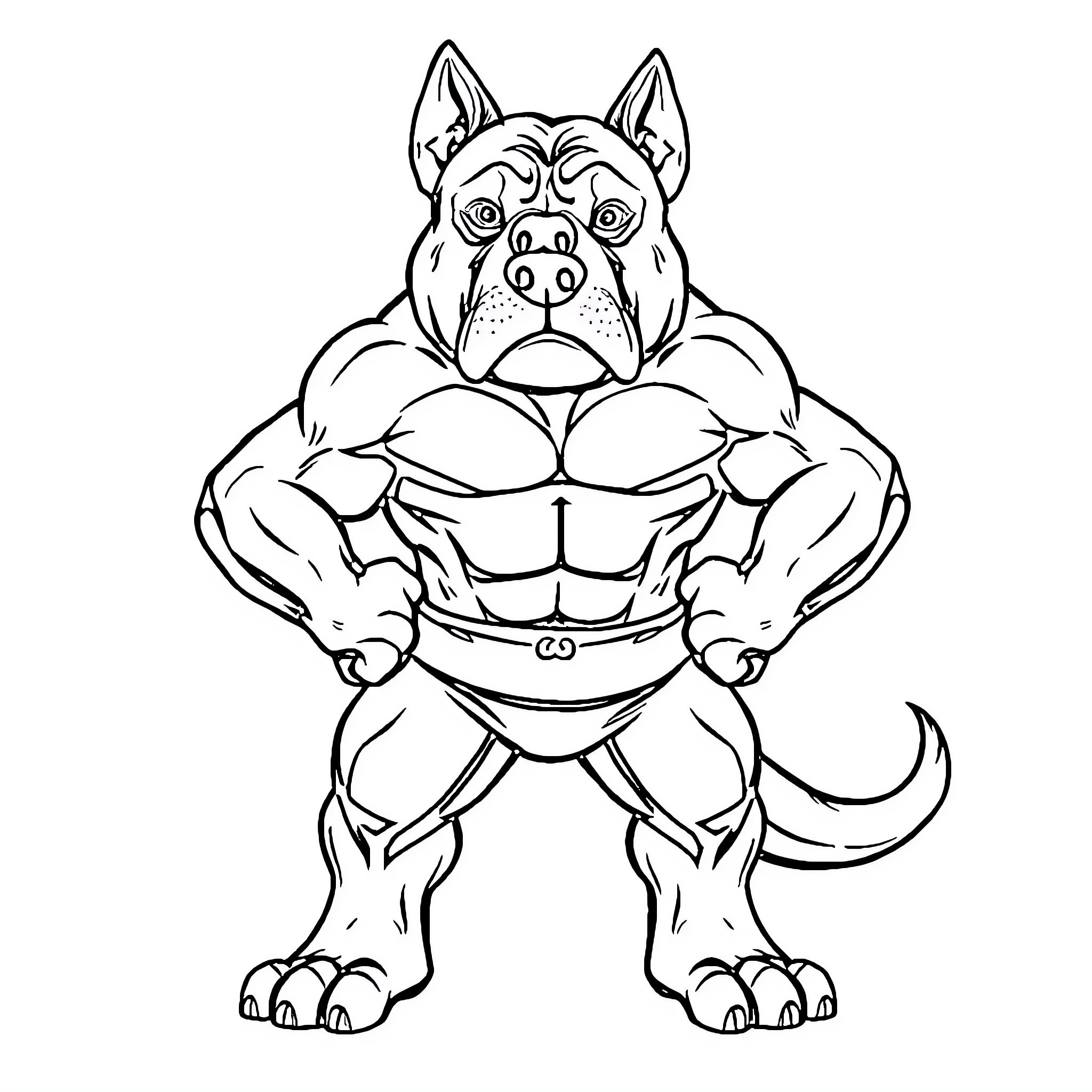 Dog Showing Muscular Physique Coloring Page (free black-and-white line drawing printable PDF for all, from beginners to advanced learners, including children, teens, adults, and seniors)