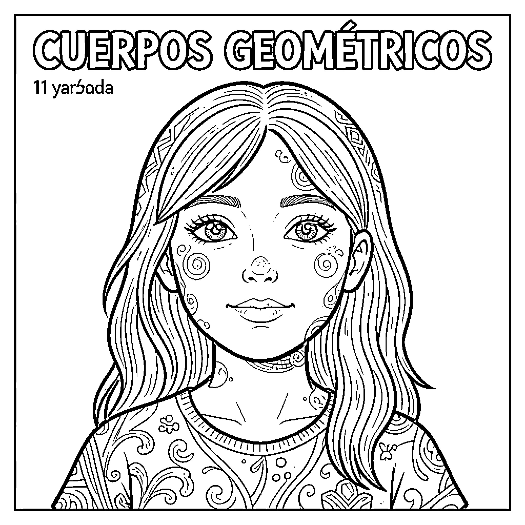 Geometric Bodies portrait of a girl with patterned skin Coloring Page (free black-and-white line drawing printable PDF for all, from beginners to advanced learners, including children, teens, adults, and seniors)