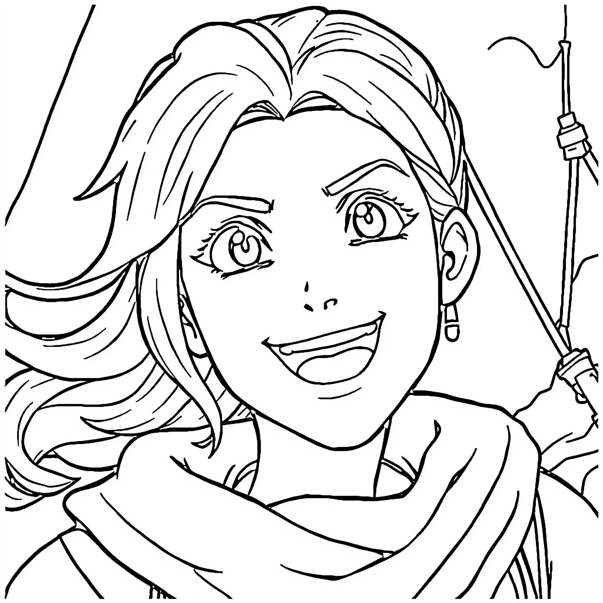 Nami enjoying a playful adventure Coloring Page (free black-and-white line drawing printable PDF for all, from beginners to advanced learners, including children, teens, adults, and seniors)
