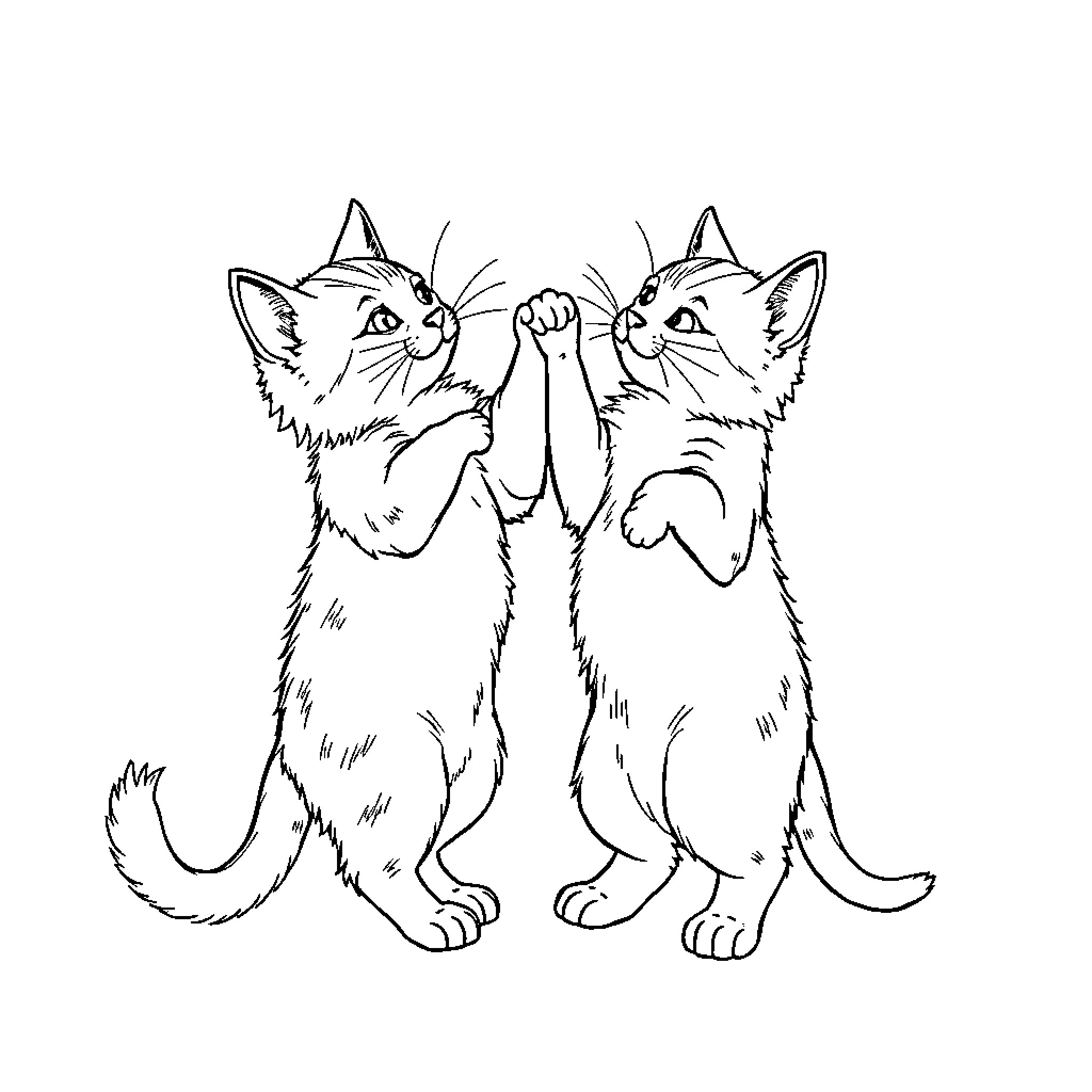 Cat kittens playfully sparring in sketch Coloring Page (free black-and-white line drawing printable PDF for all, from beginners to advanced learners, including children, teens, adults, and seniors)