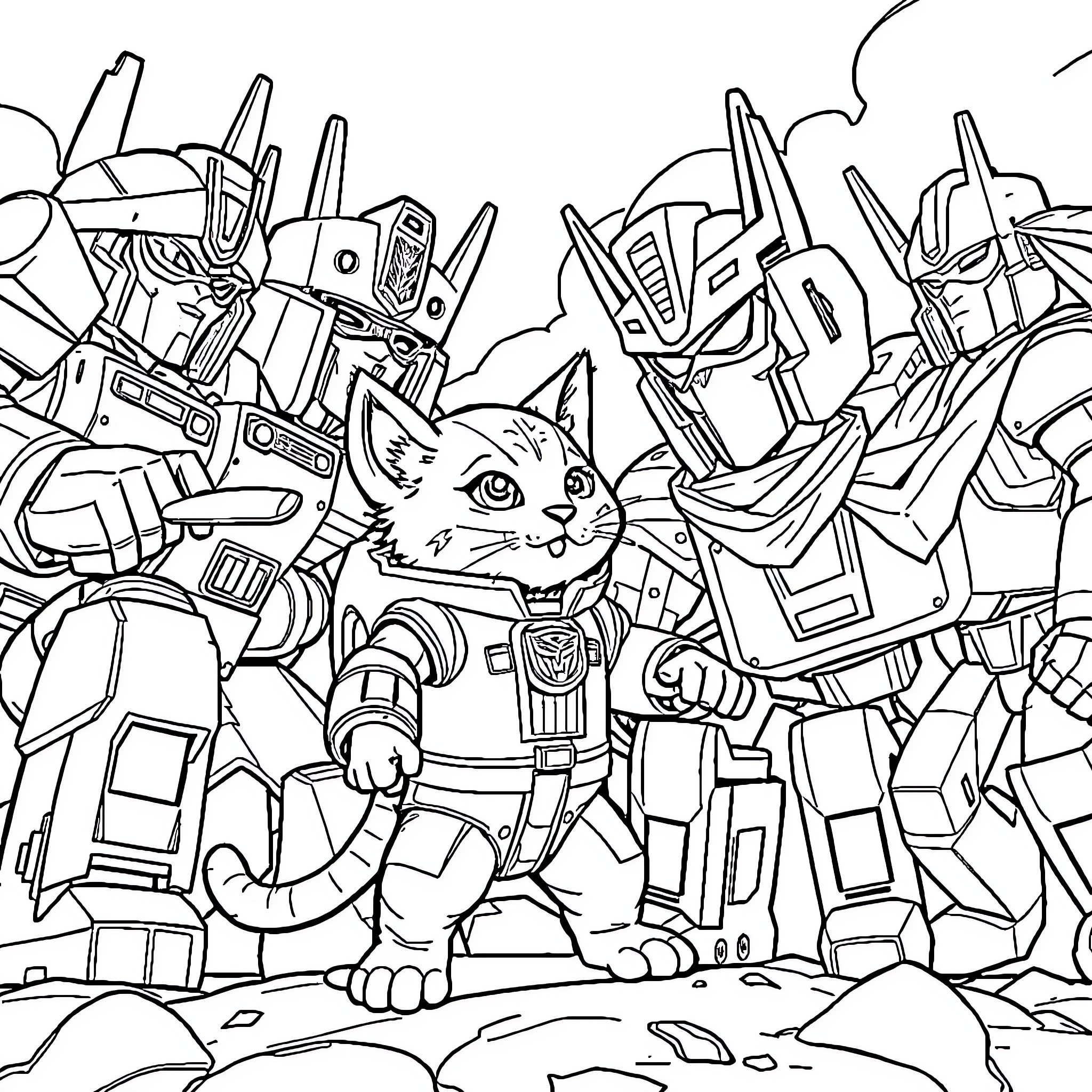 Chat with Robotic Creatures Coloring Page (free black-and-white line drawing printable PDF for all, from beginners to advanced learners, including children, teens, adults, and seniors)