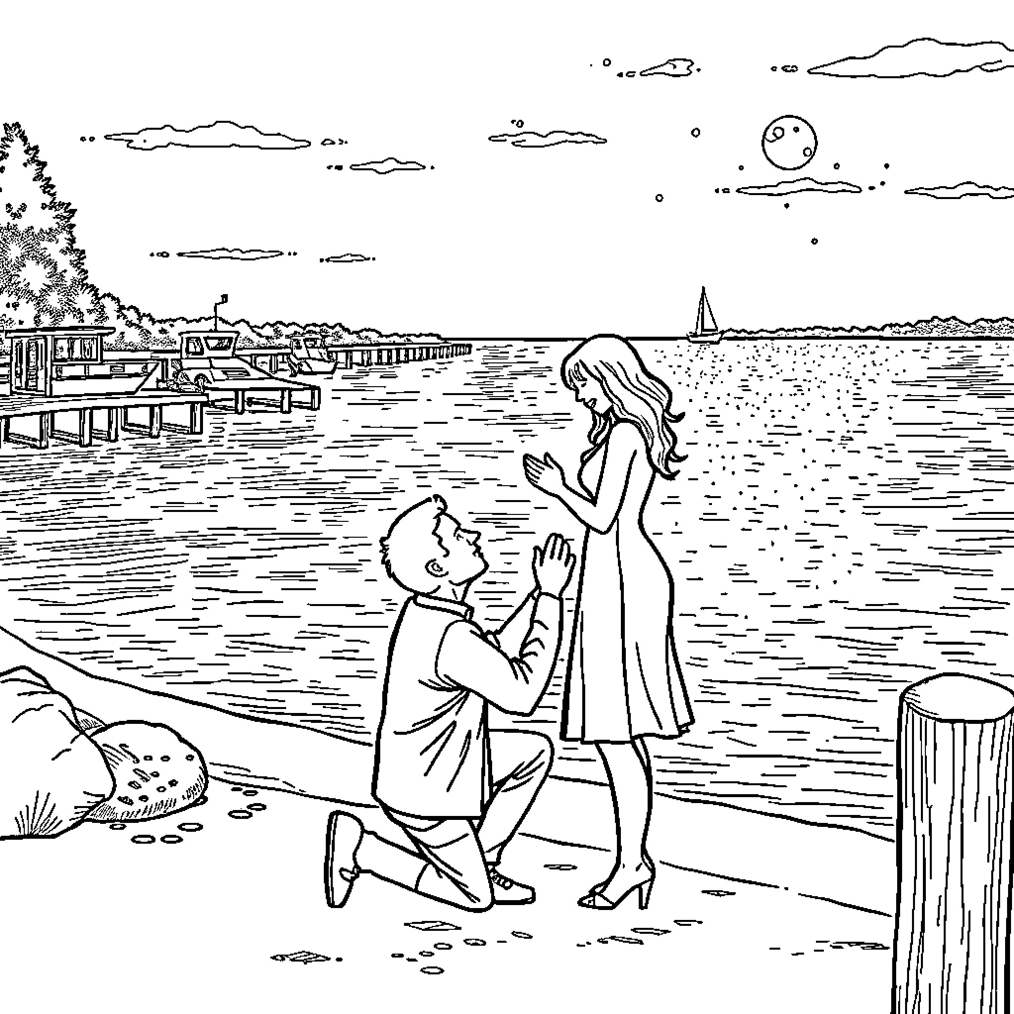 Proposal on the Scenic Waterfront Coloring Page (free black-and-white line drawing printable PDF for all, from beginners to advanced learners, including children, teens, adults, and seniors)