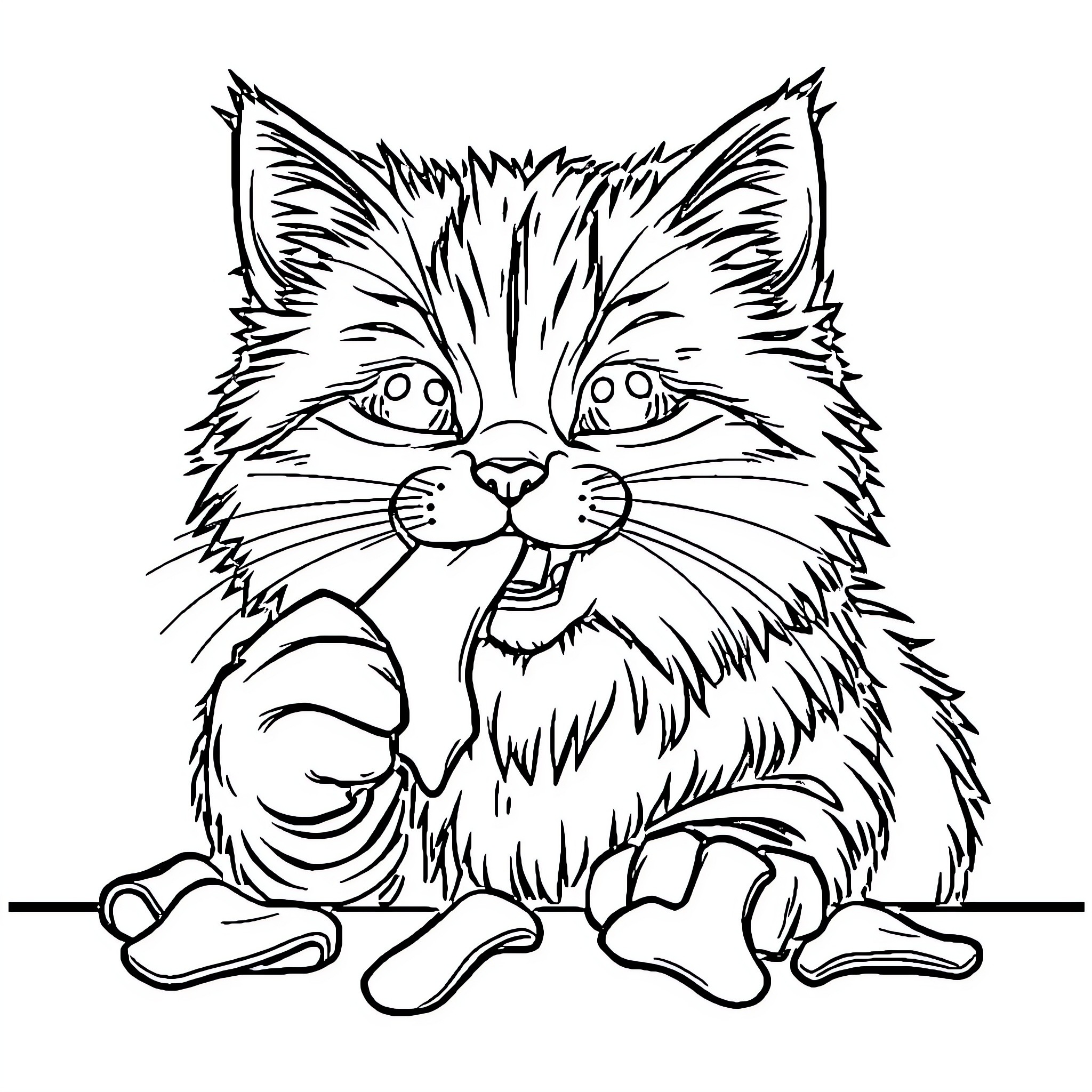 Cat in a Playful Pose Coloring Page (free black-and-white line drawing printable PDF for all, from beginners to advanced learners, including children, teens, adults, and seniors)