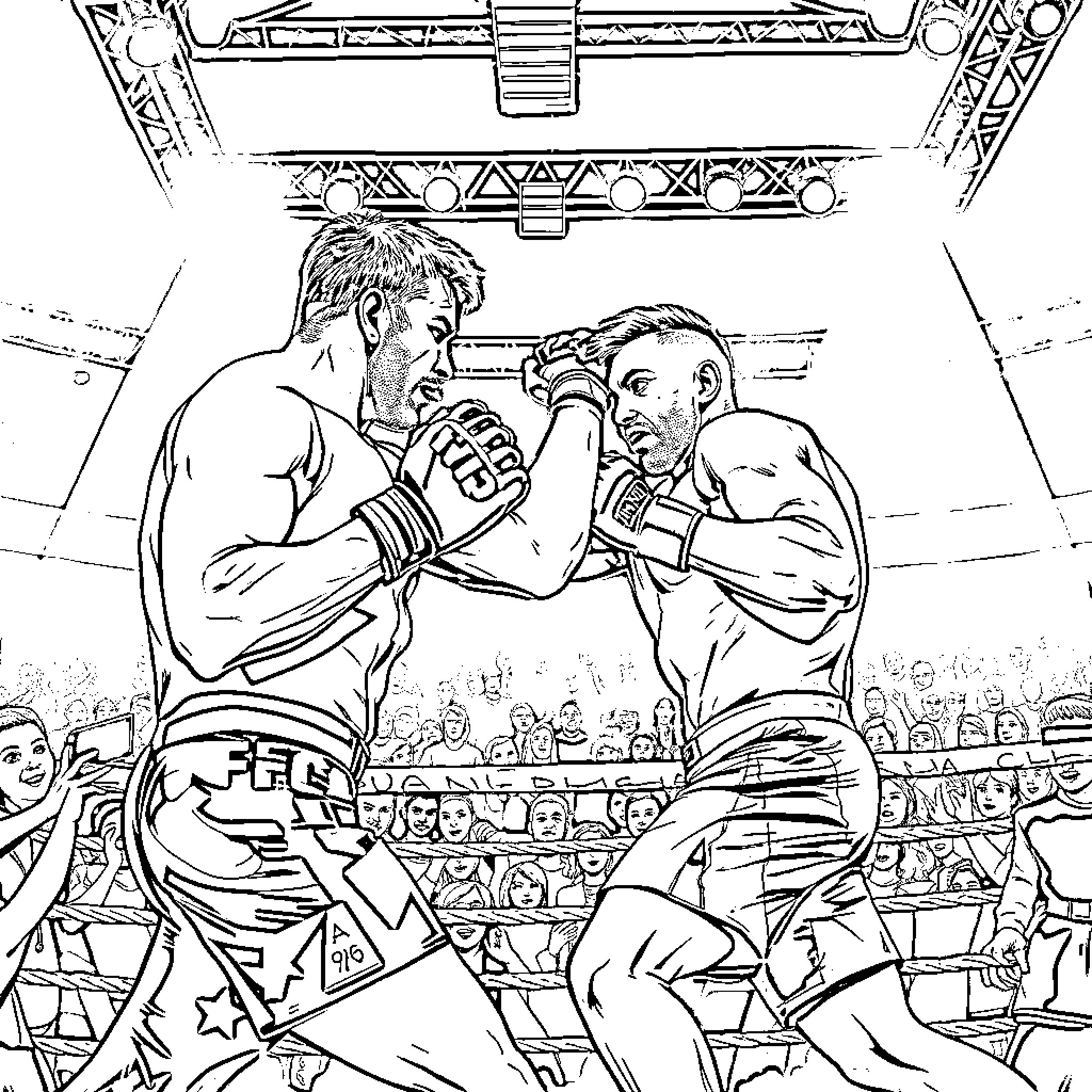 Arne Slot: Two Wrestlers Locked in Intense Bout Coloring Page (free black-and-white line drawing printable PDF for all, from beginners to advanced learners, including children, teens, adults, and seniors)