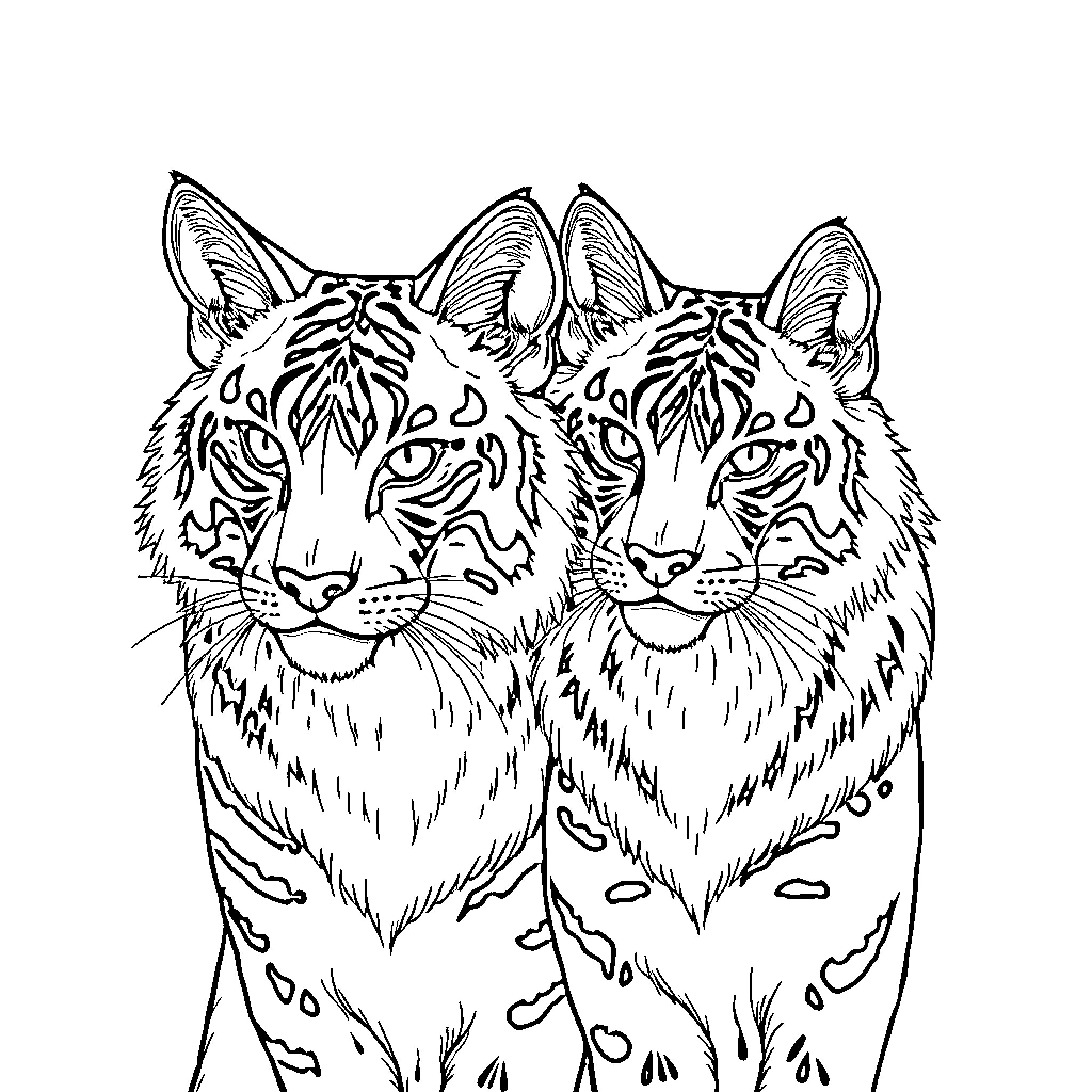 Pelvis of fearsome tigers in the wild Coloring Page (free black-and-white line drawing printable PDF for all, from beginners to advanced learners, including children, teens, adults, and seniors)
