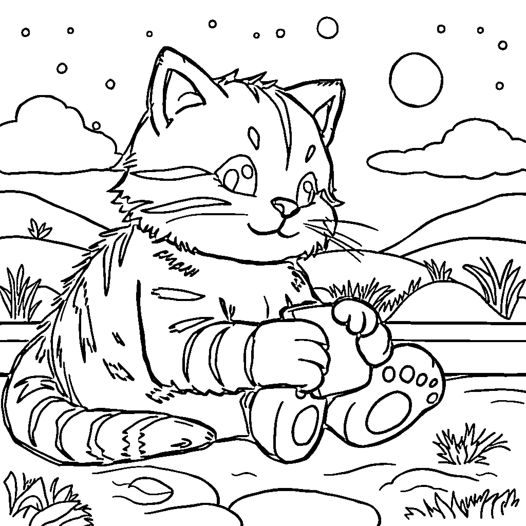 Bear relaxing peacefully in the nature Coloring Page (free black-and-white line drawing printable PDF for all, from beginners to advanced learners, including children, teens, adults, and seniors)