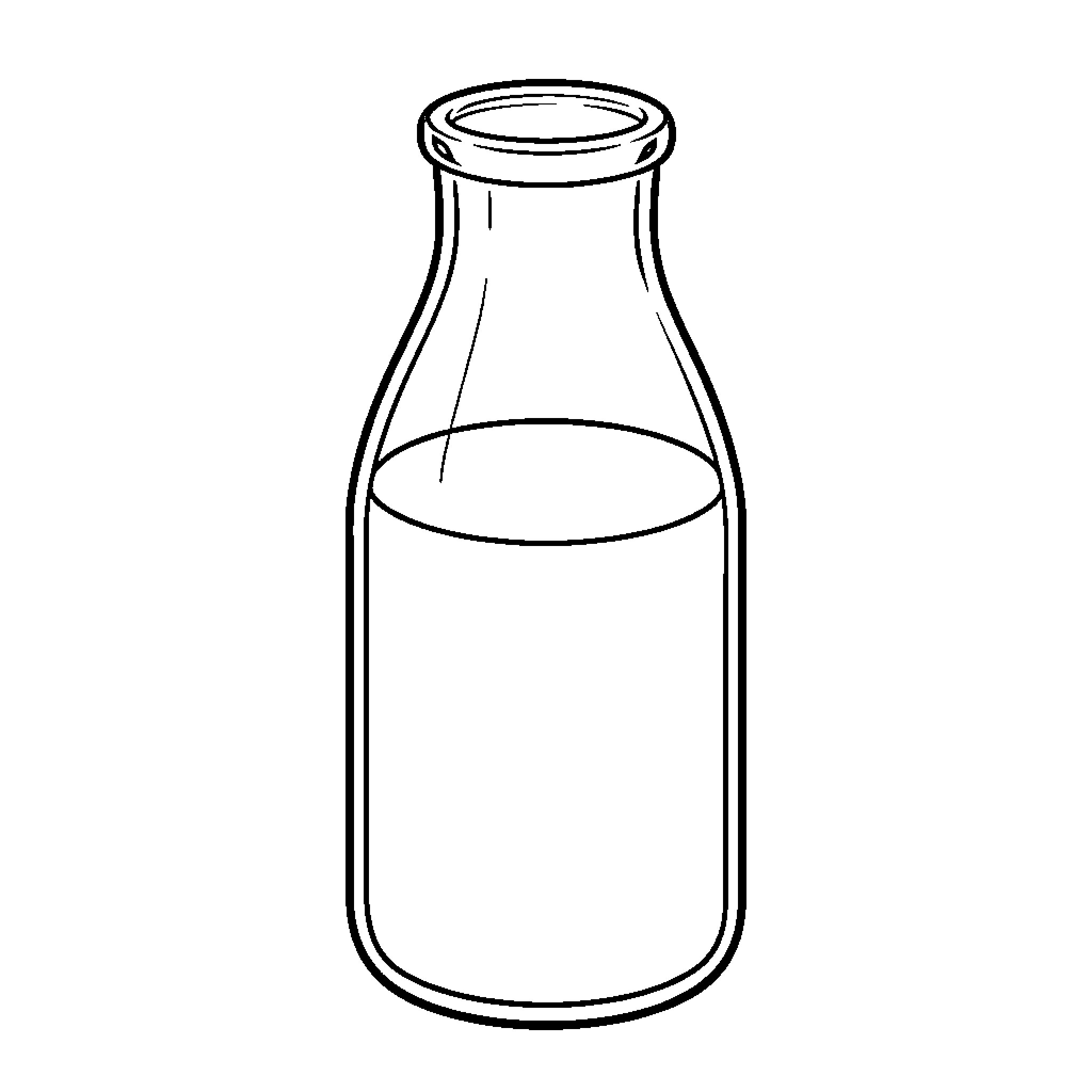 Milk Bottle with Liquid Coloring Page (free black-and-white line drawing printable PDF for all, from beginners to advanced learners, including children, teens, adults, and seniors)