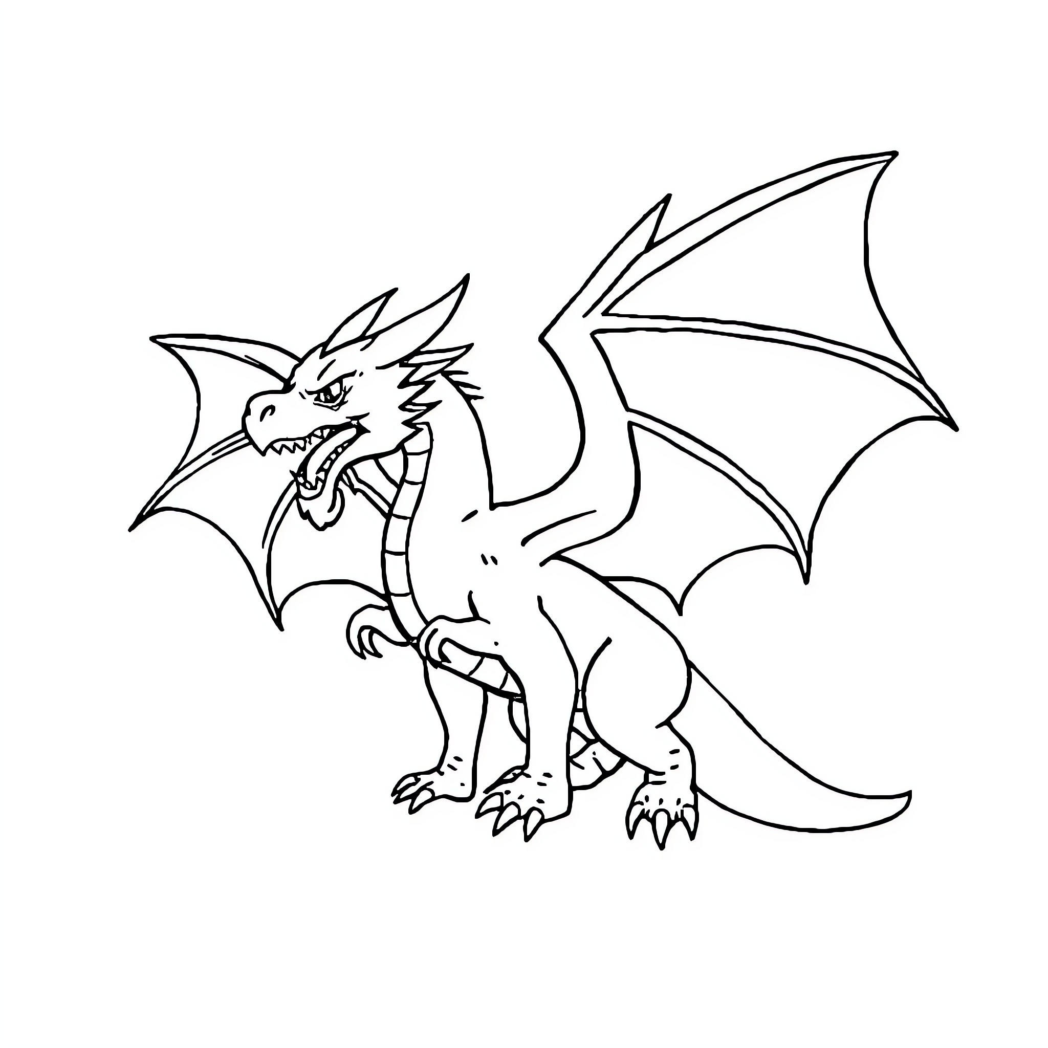 Dragon roaring with outstretched wings Coloring Page (free black-and-white line drawing printable PDF for all, from beginners to advanced learners, including children, teens, adults, and seniors)
