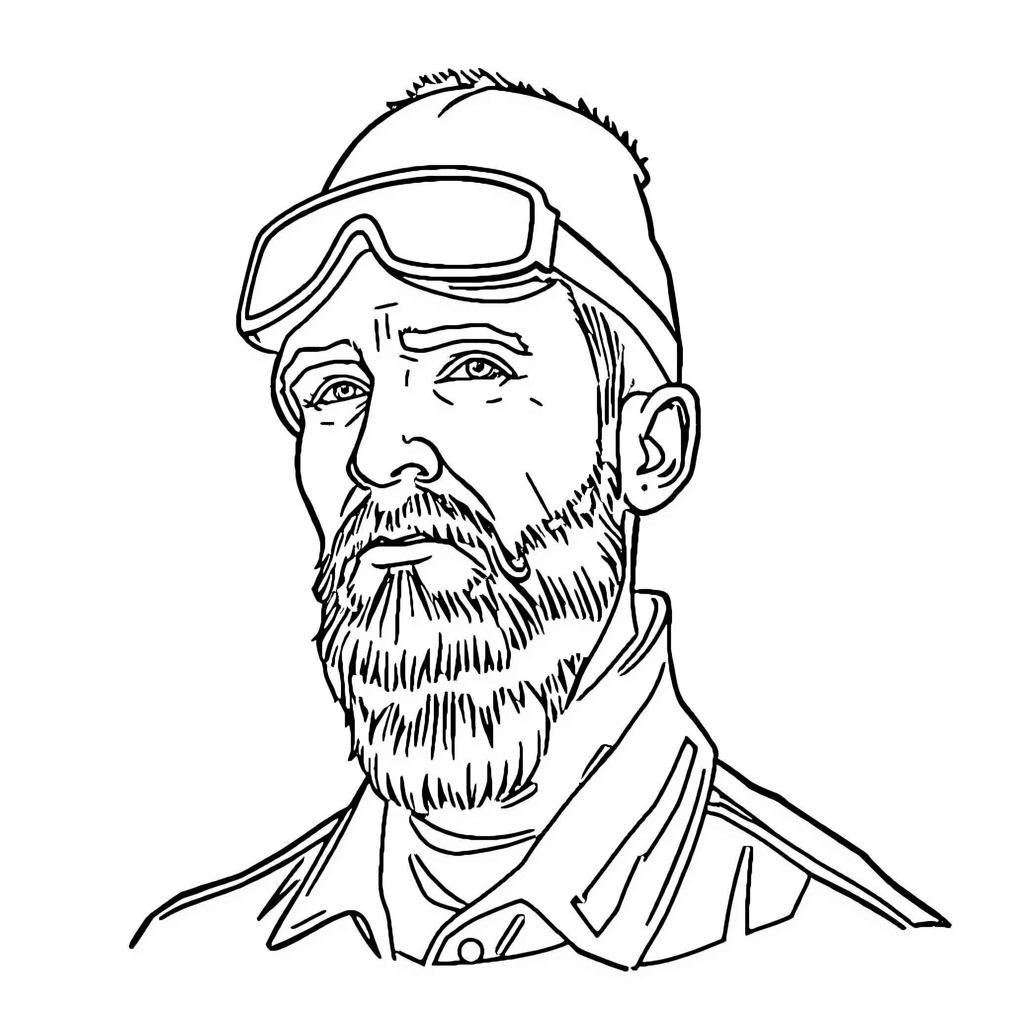 Man in Goggles and Winter Attire Coloring Page (free black-and-white line drawing printable PDF for all, from beginners to advanced learners, including children, teens, adults, and seniors)
