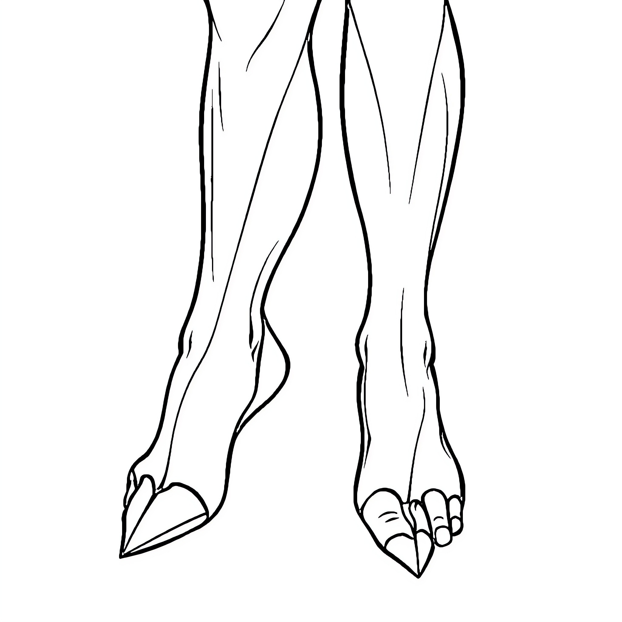 Witch Legs Floating in the Air Coloring Page (free black-and-white line drawing printable PDF for all, from beginners to advanced learners, including children, teens, adults, and seniors)