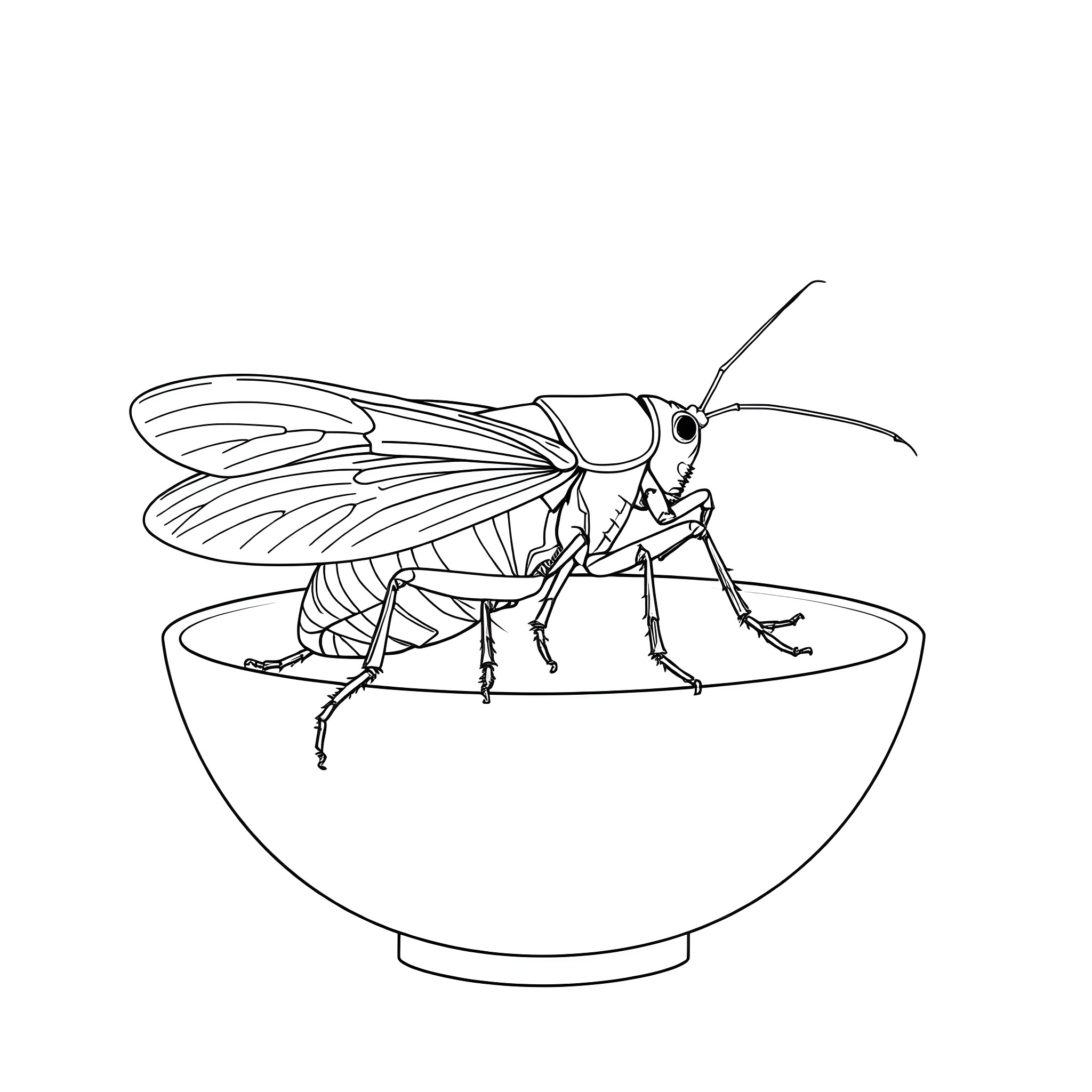 Cockroach in a bowl Coloring Page (free black-and-white line drawing printable PDF for all, from beginners to advanced learners, including children, teens, adults, and seniors)