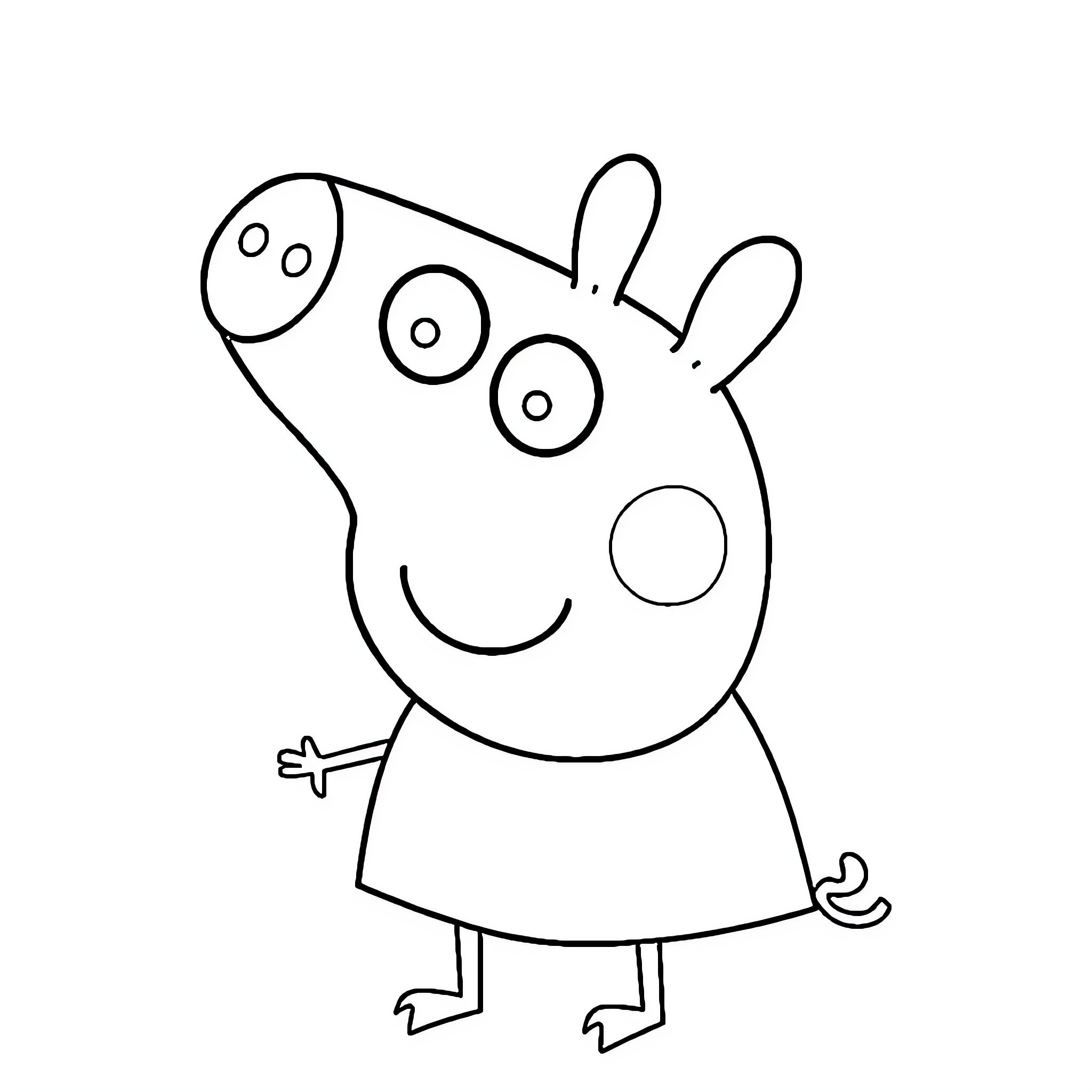 Peppa Pig outlined in simple black and white Coloring Page (free black-and-white line drawing printable PDF for all, from beginners to advanced learners, including children, teens, adults, and seniors)