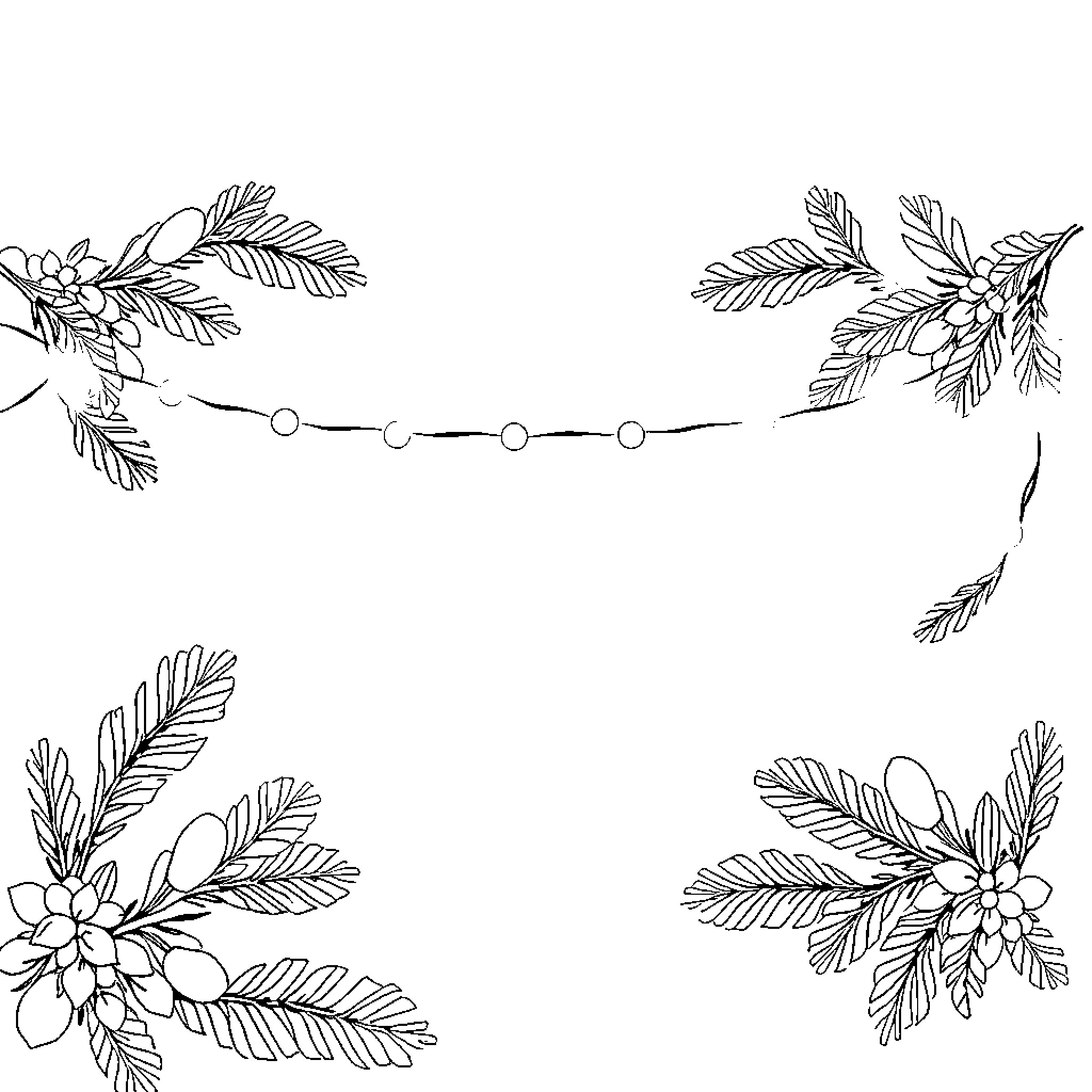 Christmas Borders with Festive Foliage Coloring Page (free black-and-white line drawing printable PDF for all, from beginners to advanced learners, including children, teens, adults, and seniors)