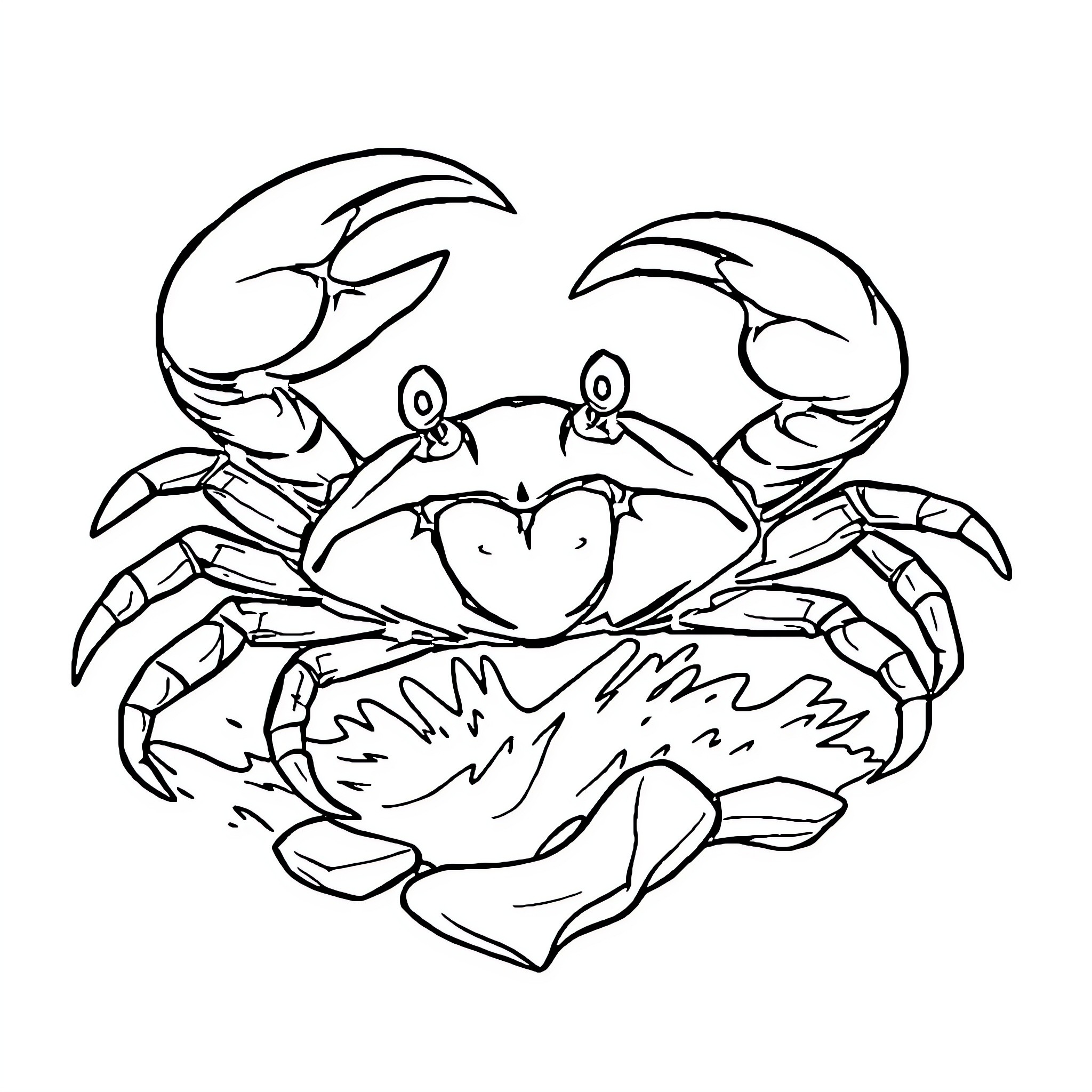 Crab pinching in defensive posture Coloring Page (free black-and-white line drawing printable PDF for all, from beginners to advanced learners, including children, teens, adults, and seniors)
