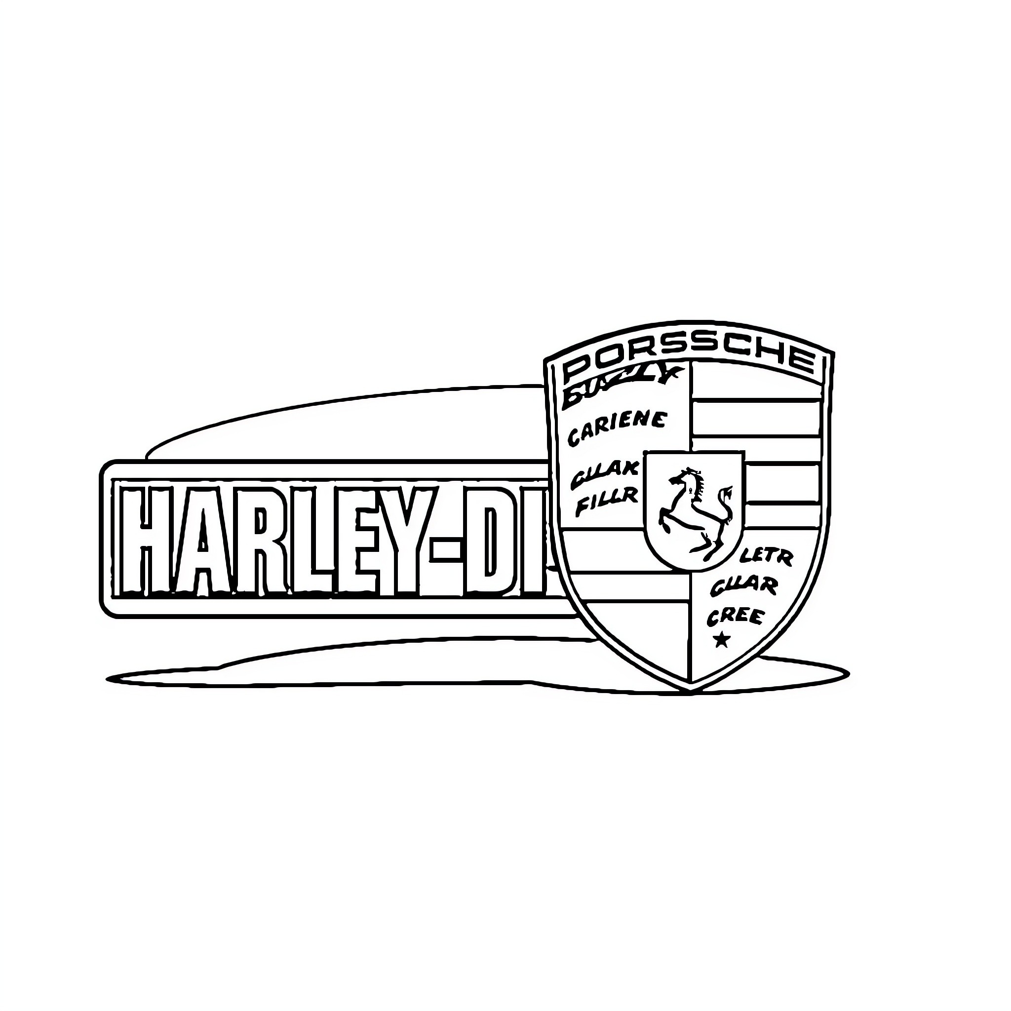 Logo depicting Harley-Davidson motorcycle brand Coloring Page (free black-and-white line drawing printable PDF for all, from beginners to advanced learners, including children, teens, adults, and seniors)