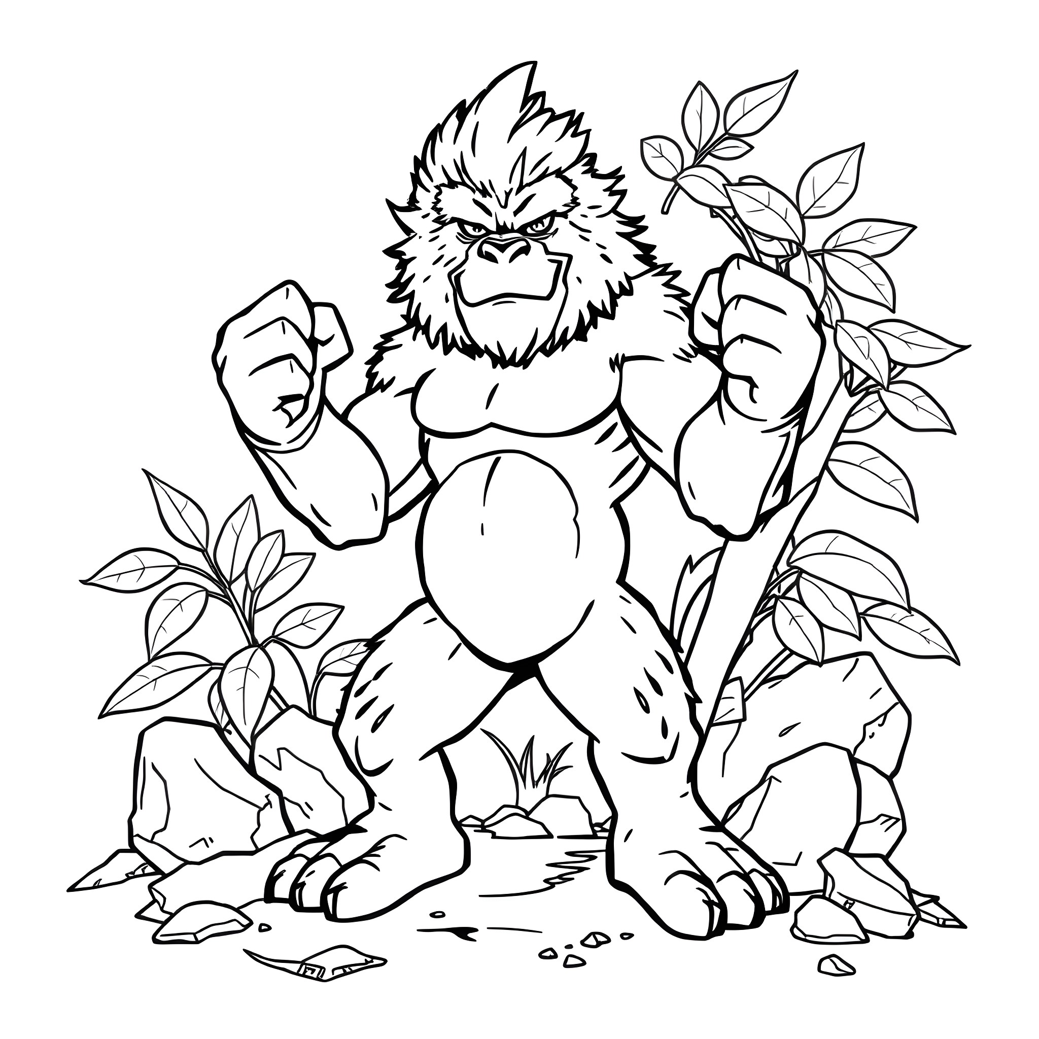 Primeape roaring in the wild Coloring Page (free black-and-white line drawing printable PDF for all, from beginners to advanced learners, including children, teens, adults, and seniors)
